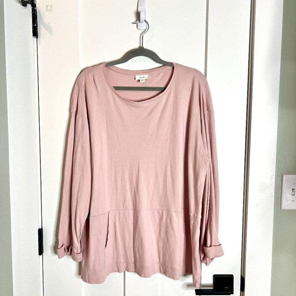 PureJill Mauve Pink Tunic Modal Rayon Blouse w Kangaroo Pocket Oversized Size L